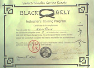 Sensei Kevin's 3rd Level Inst. certif.