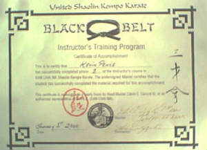 SENSEI KEVIN'S 3rd LEVEL INSRUCTORS CERTIFICATE